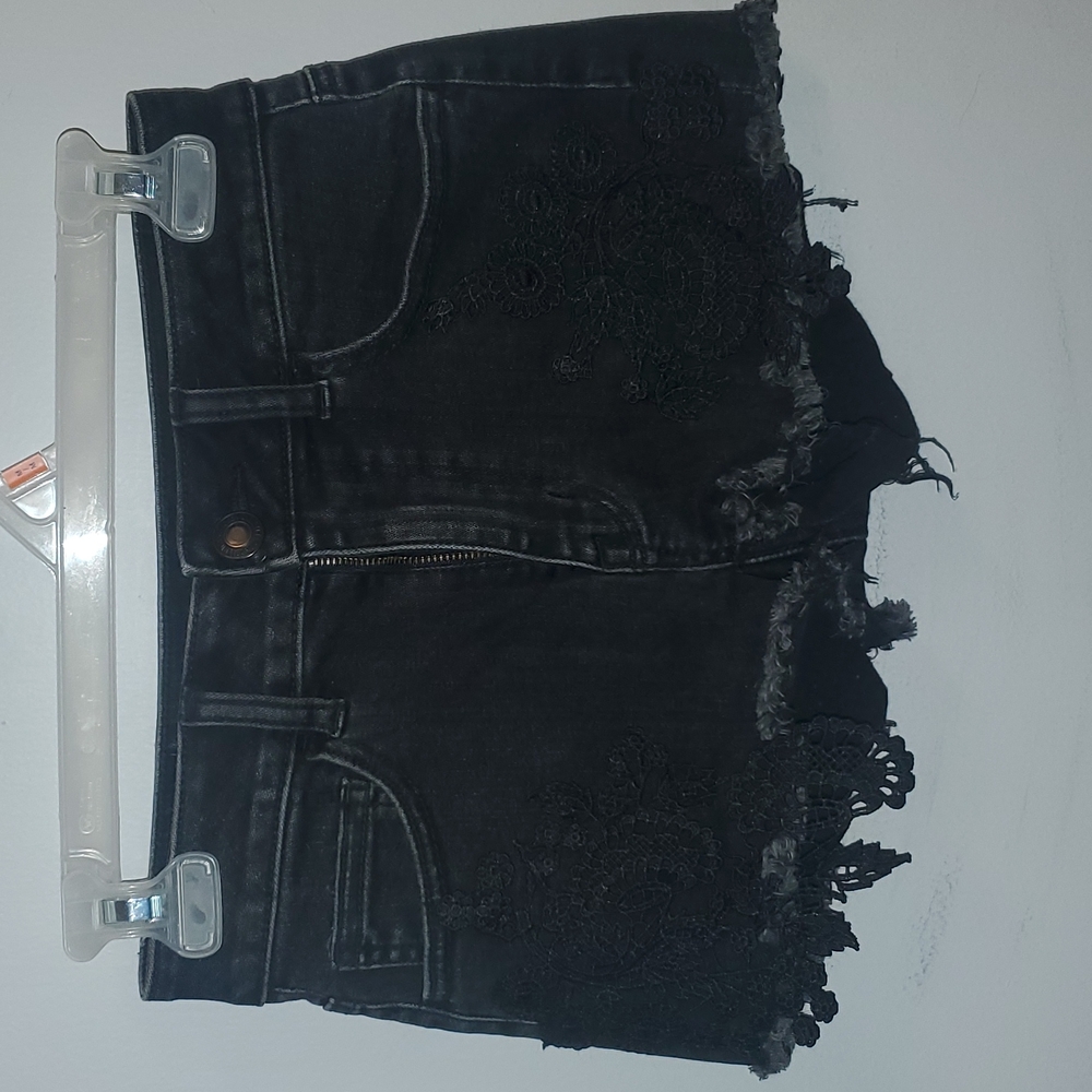 AMERICAN EAGLE Black Jean Shorts with Lace Detail